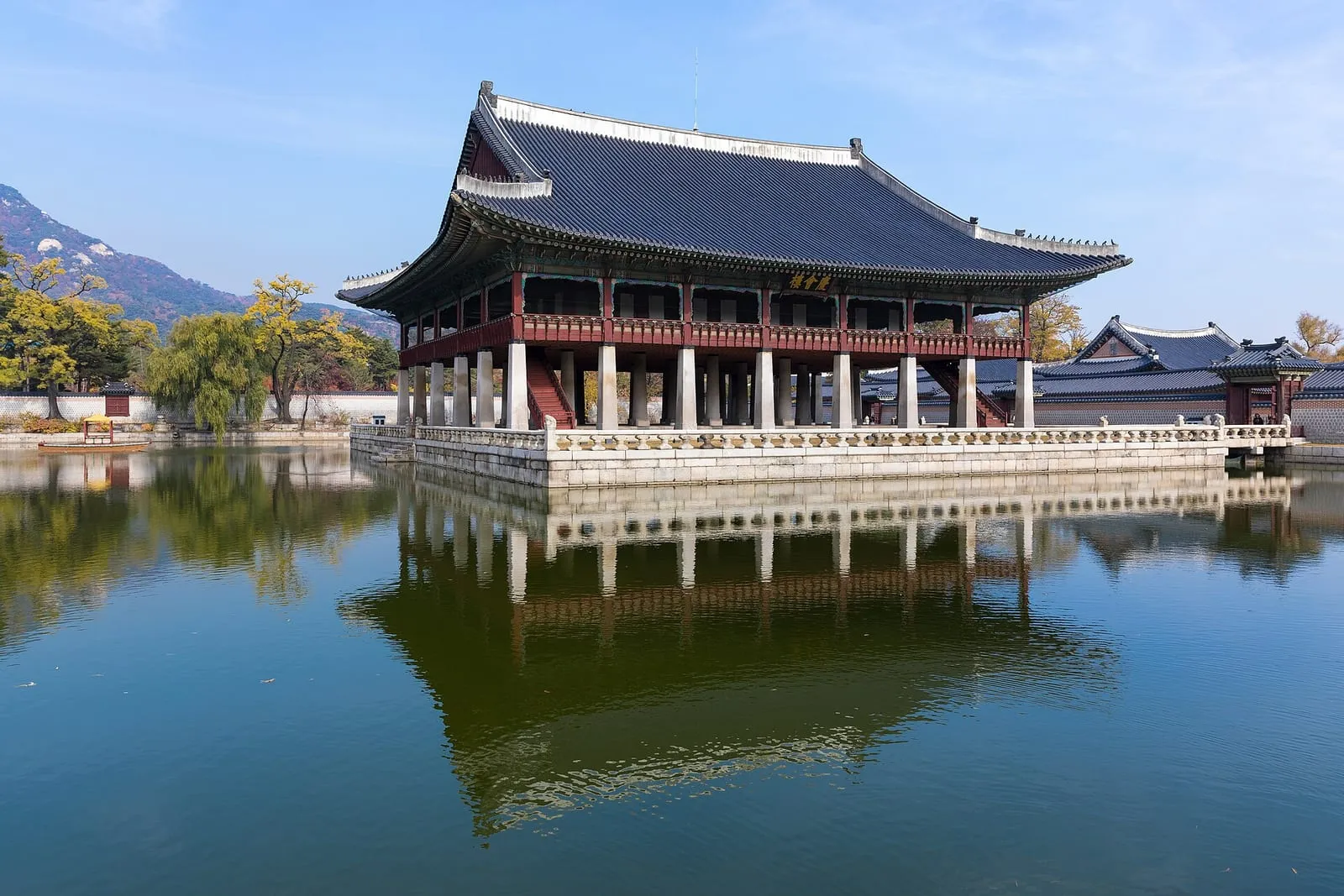 The main throne hall of Gyeongbokgung across a wide gravel and stone courtyard